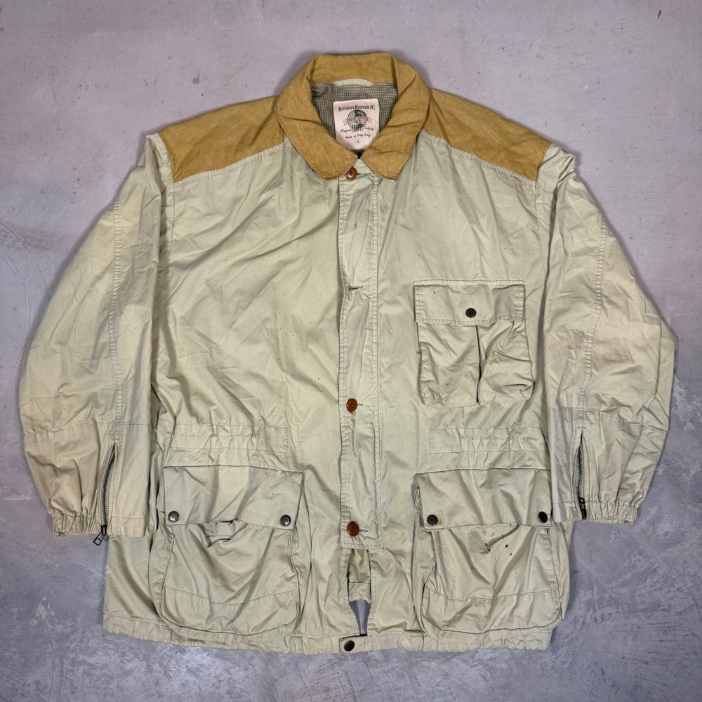 Vintage Banana Republic Adventure Outfitters Safari Travel Jacket Mens Large Tan